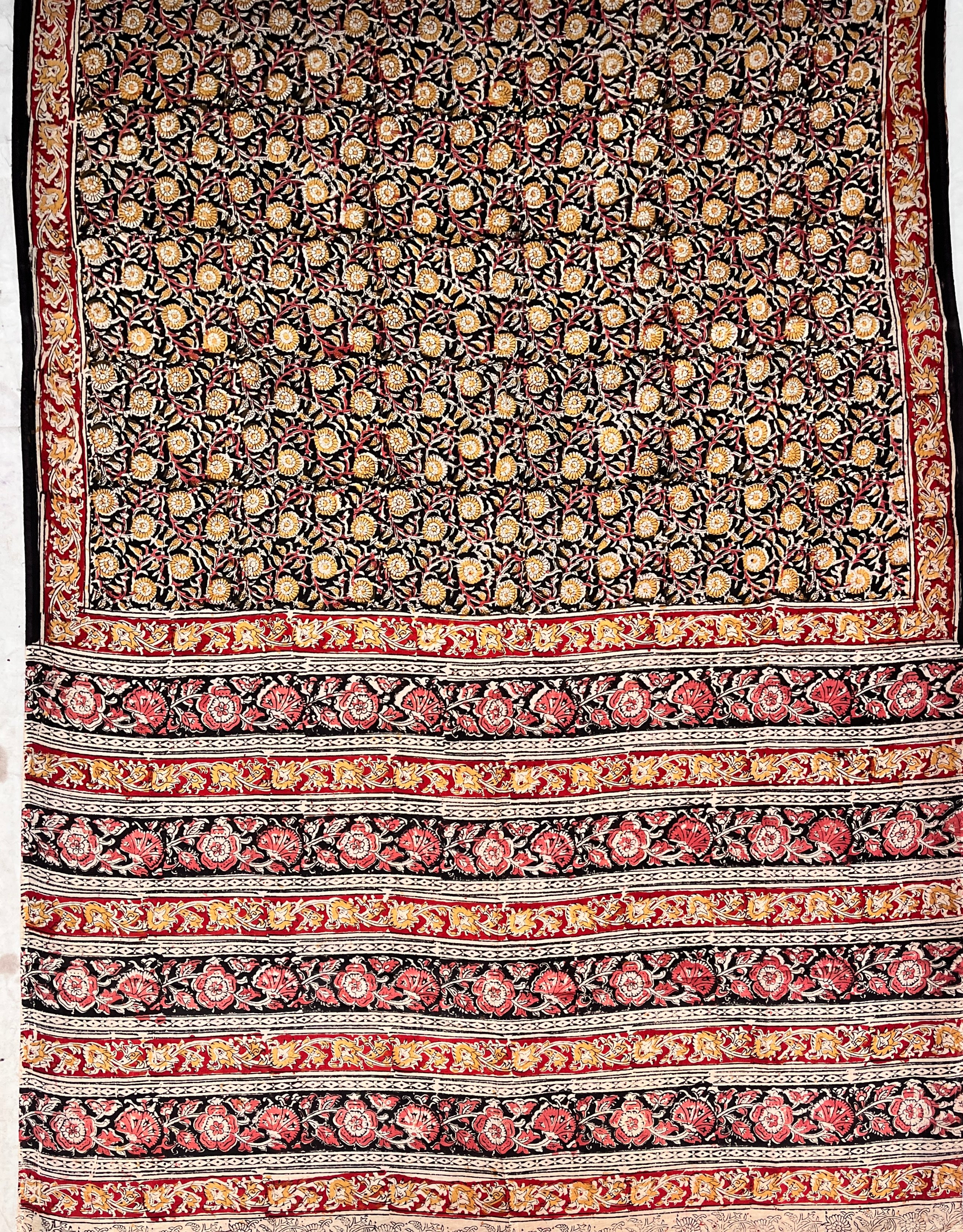 Hand Block Printed Kalamkari Chenuri Silk  Saree KCSS-HB-M016