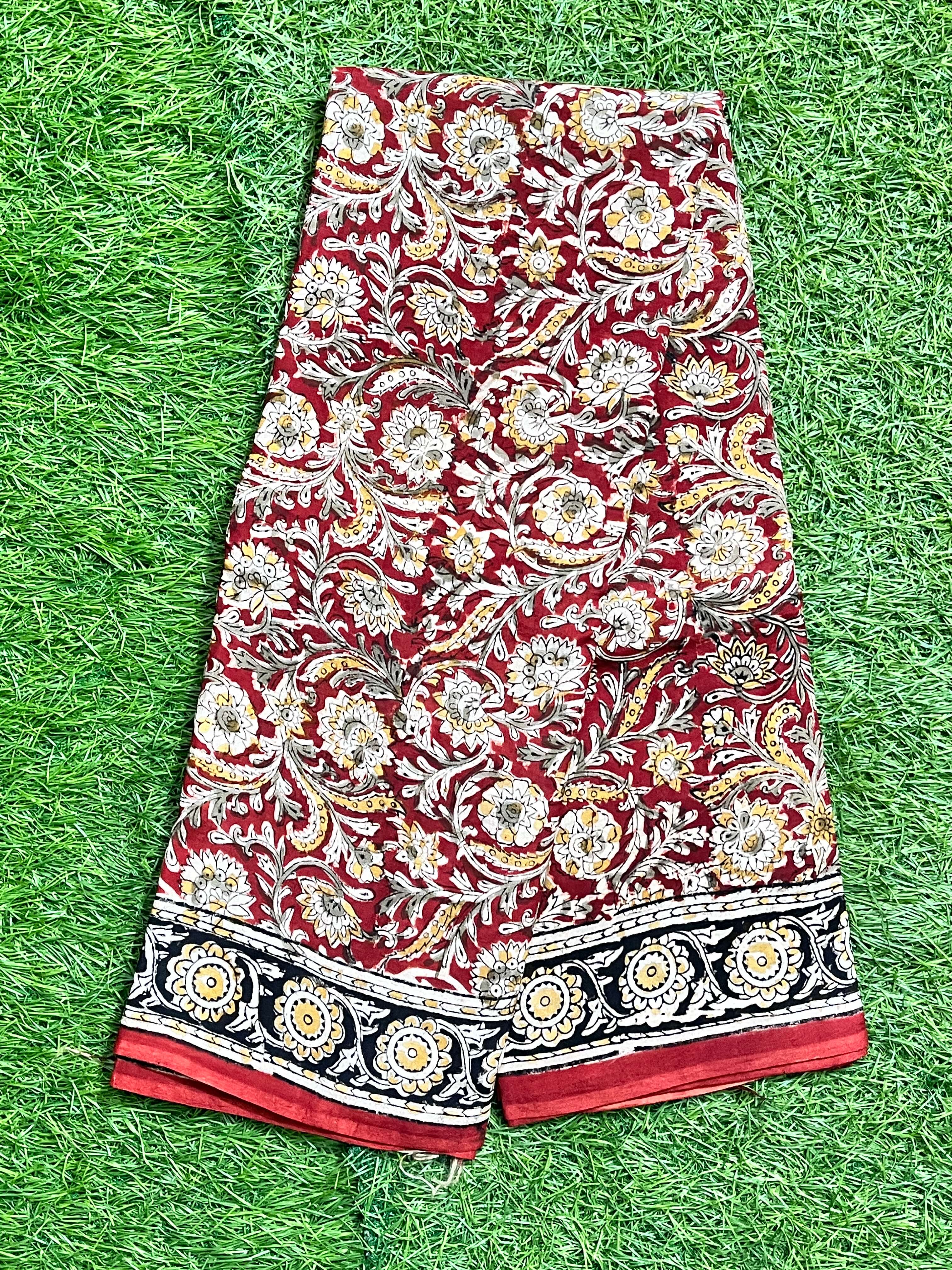 Hand Block Printed Kalamkari Chenuri Silk  Saree KCSS-HB-M031