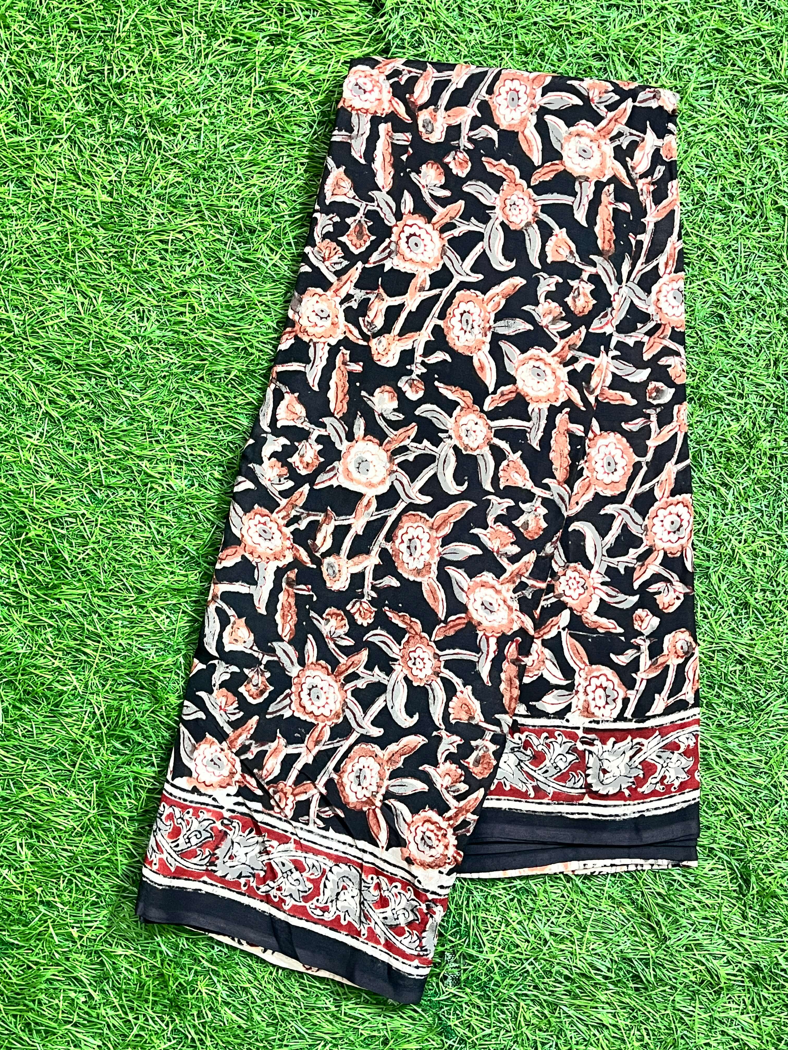 Hand Block Printed Kalamkari Chenuri Silk  Saree KCSS-HB-M033