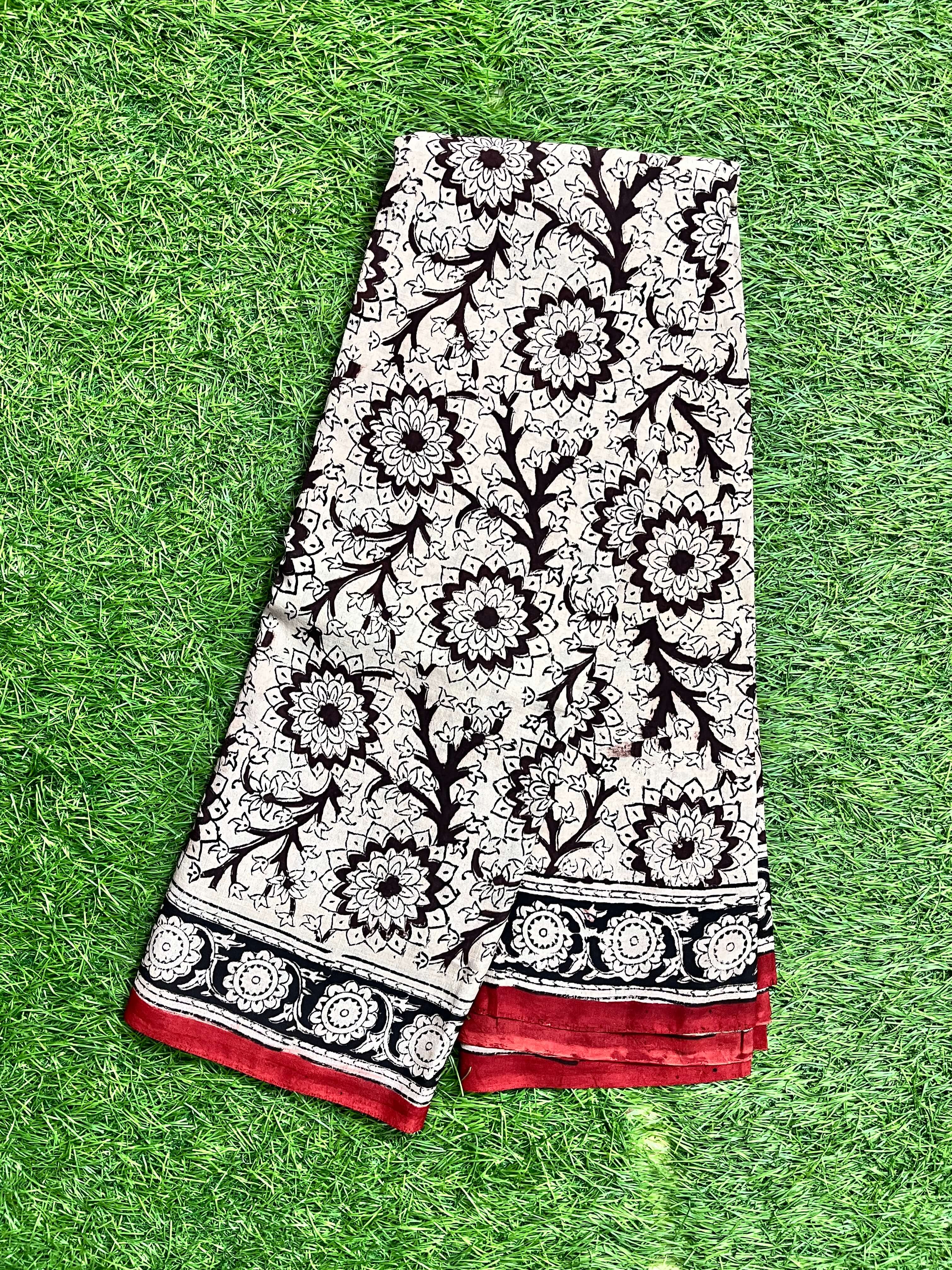 Hand Block Printed Kalamkari Chenuri Silk  Saree KCSS-HB-M038