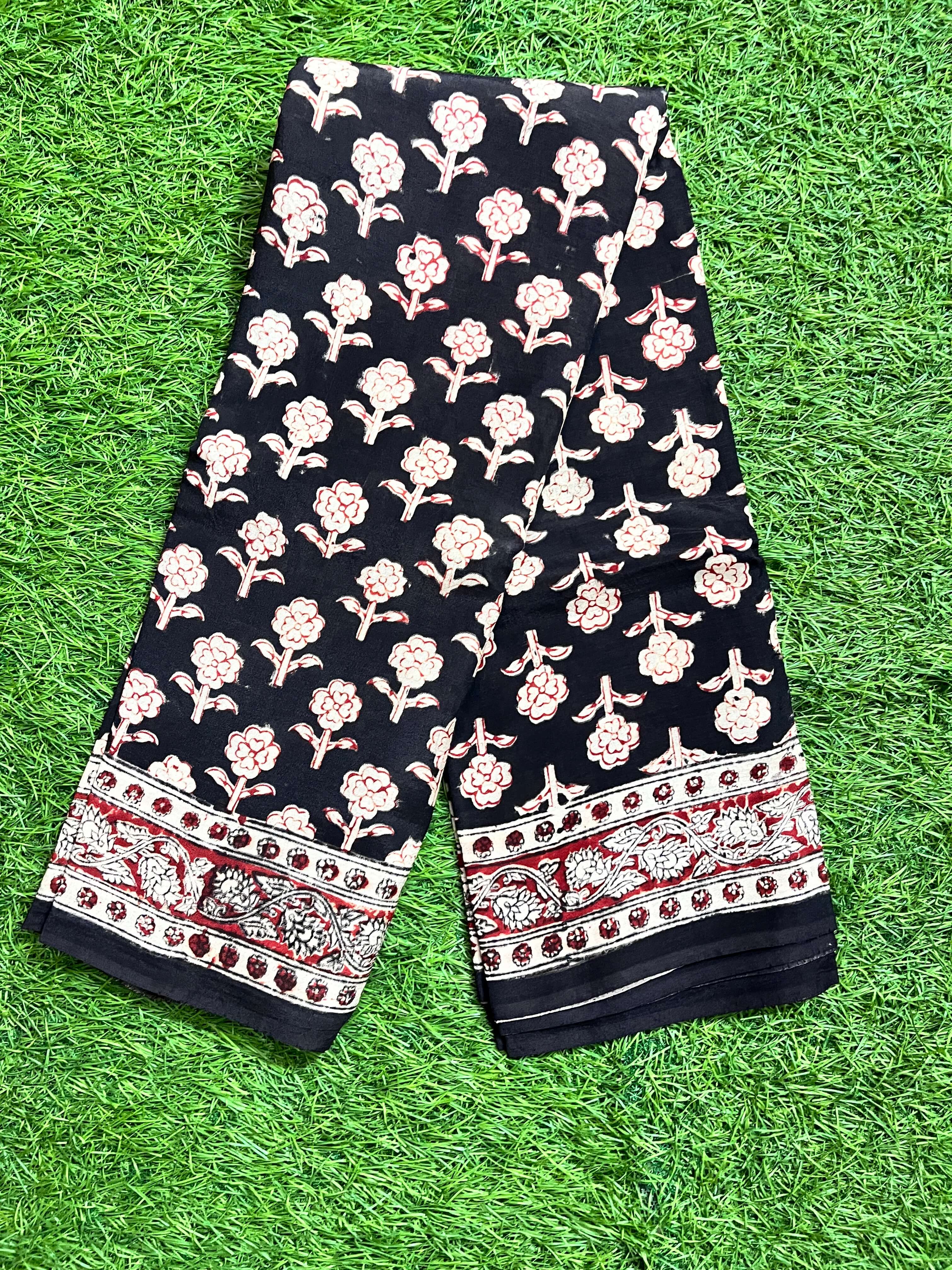 Hand Block Printed Kalamkari Chenuri Silk  Saree KCSS-HB-M040