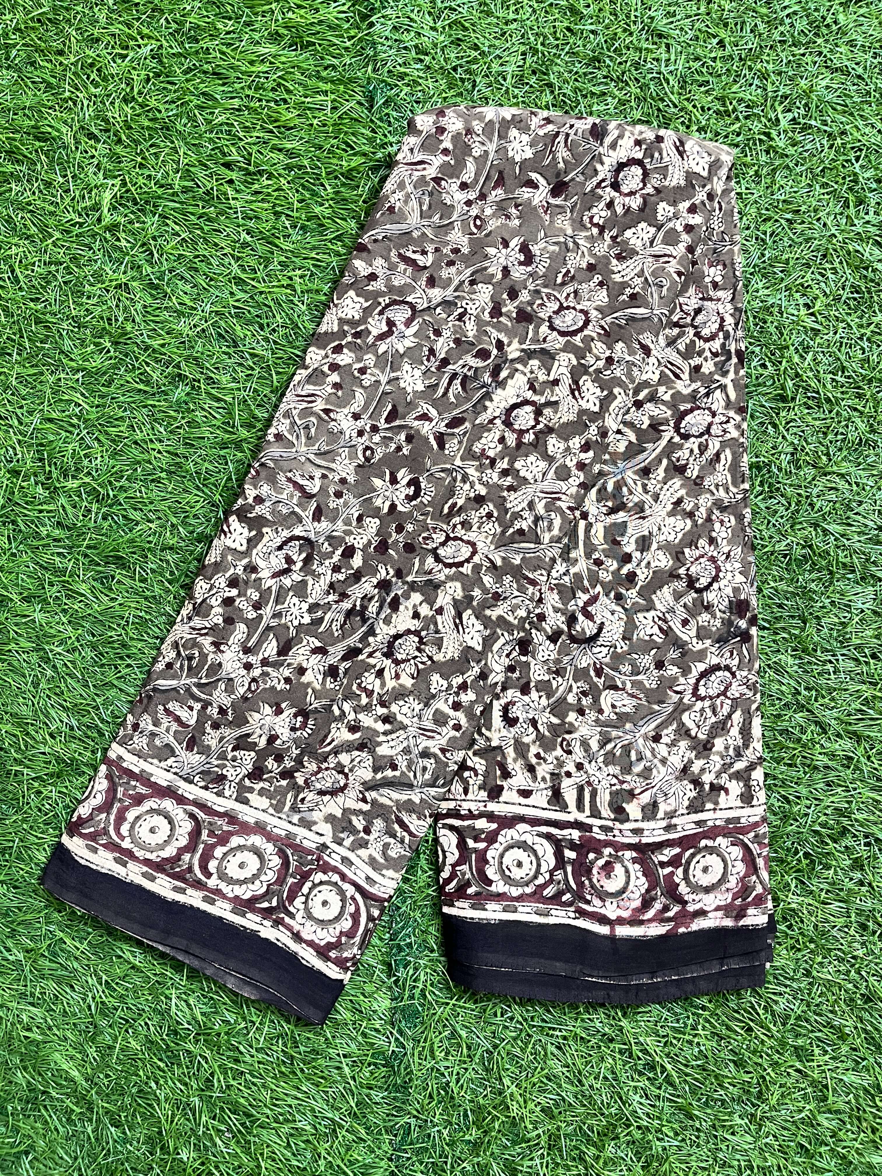 Hand Block Printed Kalamkari Chenuri Silk  Saree KCSS-HB-M048