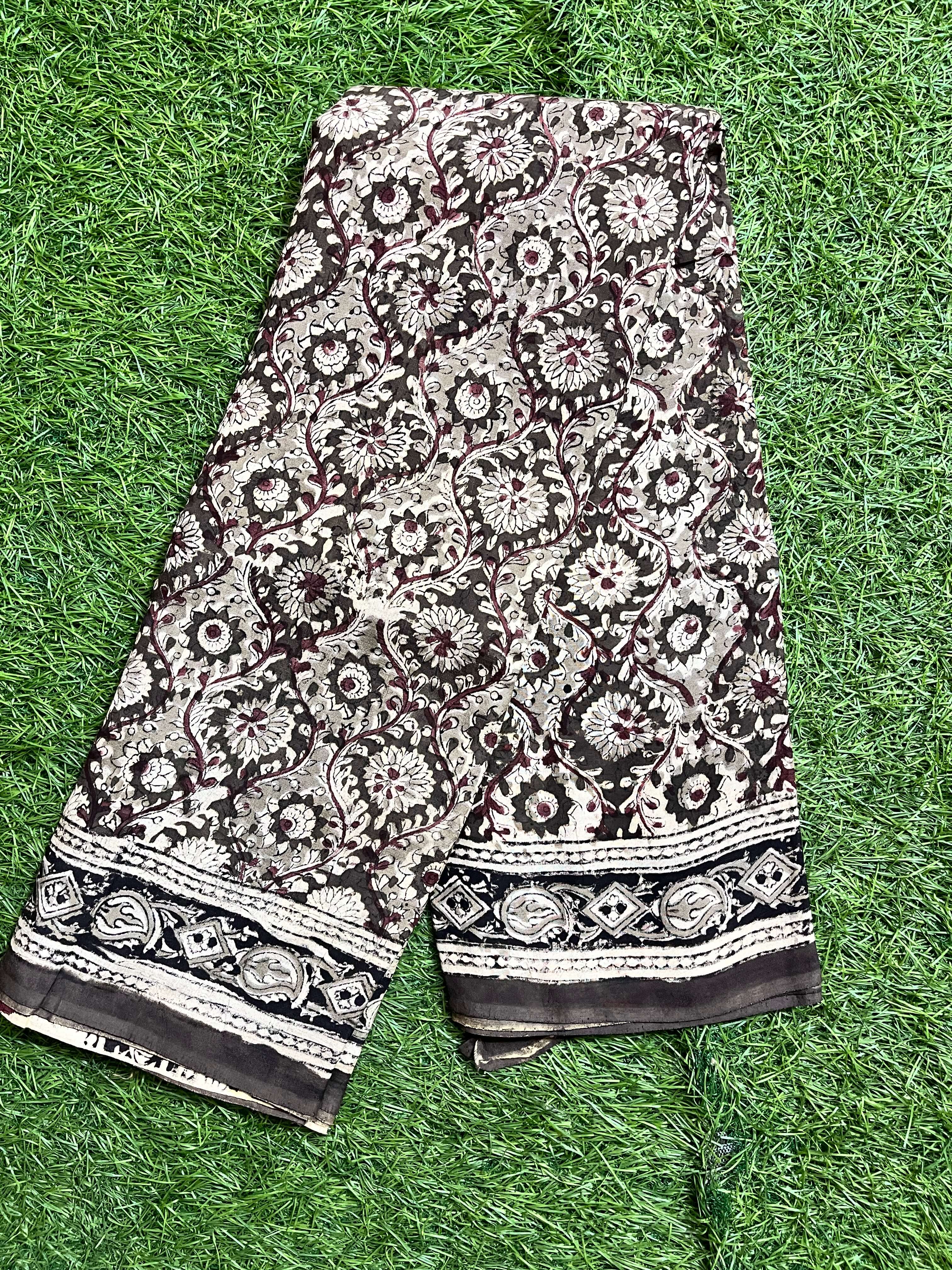 Hand Block Printed Kalamkari Chenuri Silk  Saree KCSS-HB-M050