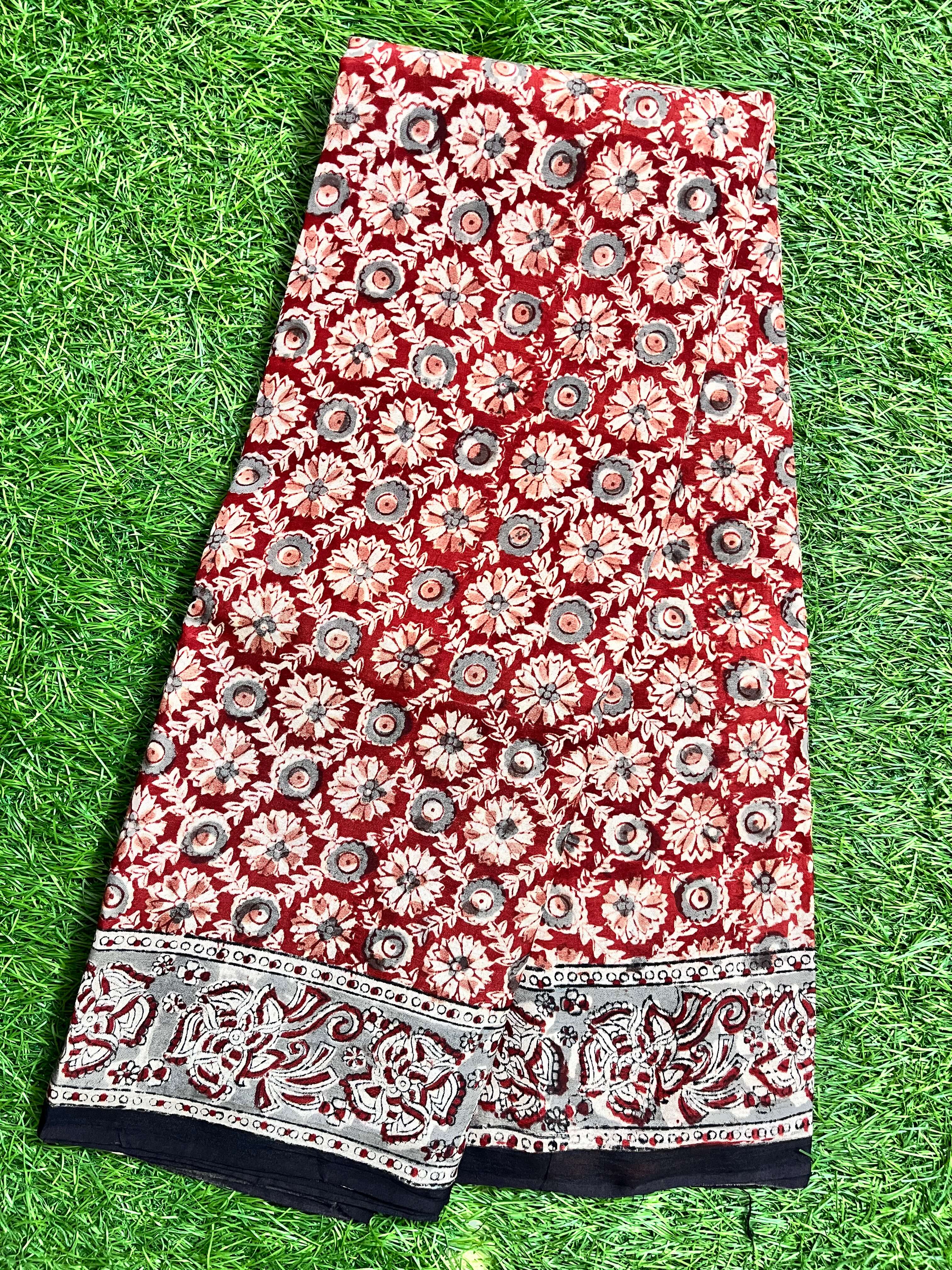 Hand Block Printed Kalamkari Chenuri Silk  Saree KCSS-HB-M062