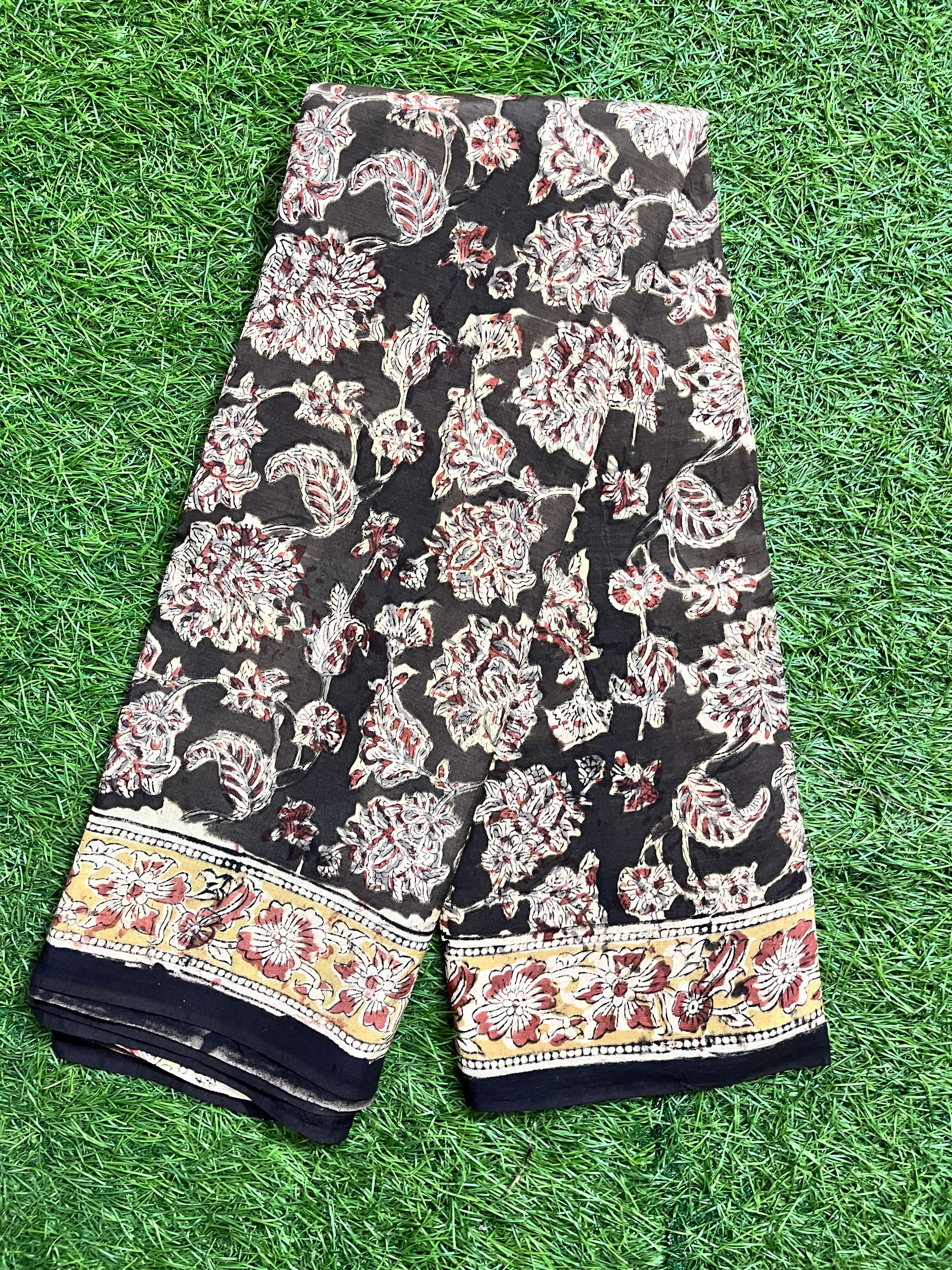Hand Block Printed Kalamkari Chenuri Silk  Saree KCSS-HB-M063