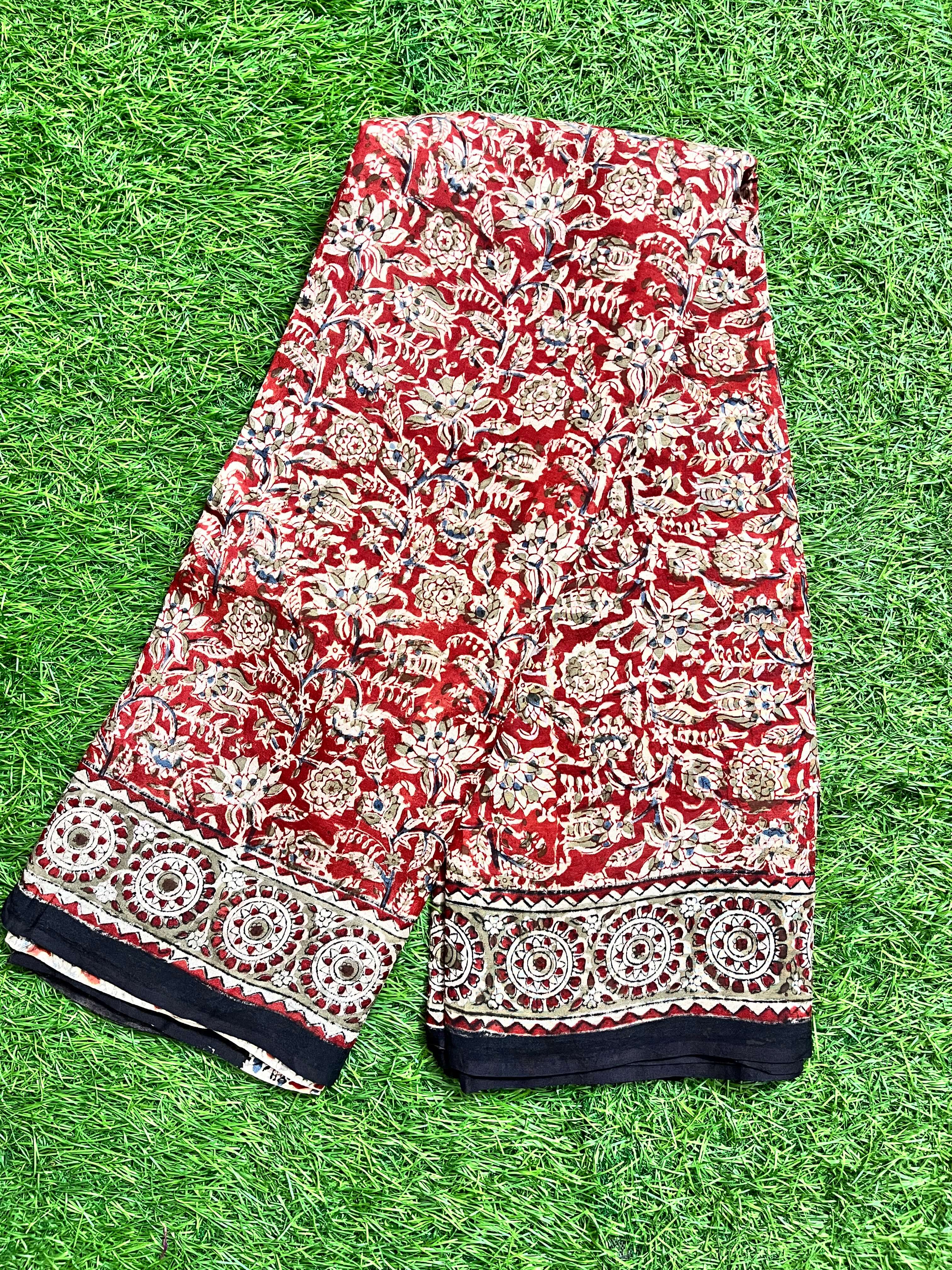 Hand Block Printed Kalamkari Chenuri Silk  Saree KCSS-HB-M081