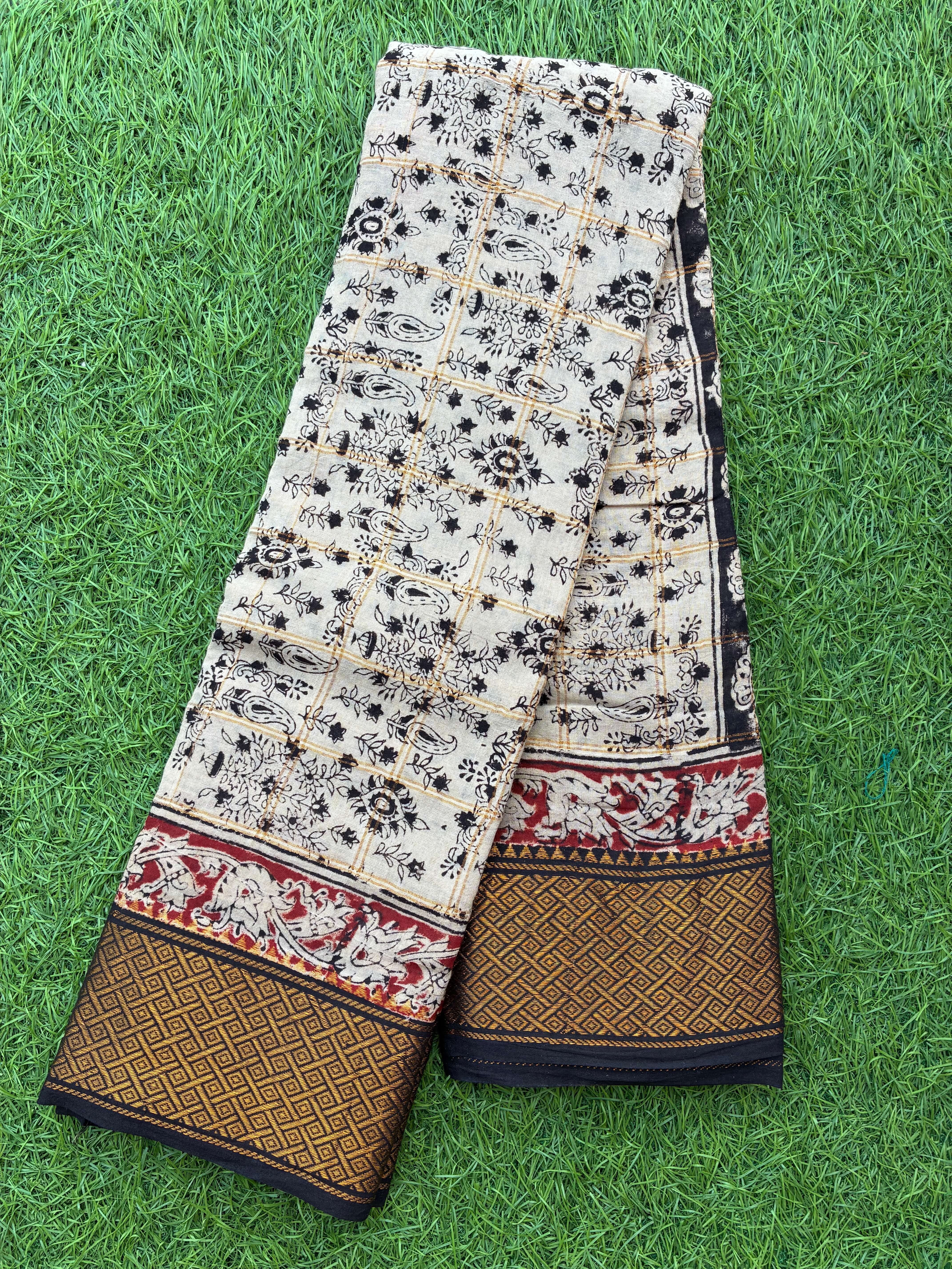 Kalamkari Cotton Zari Border Saree-KCZBS-HP-M001