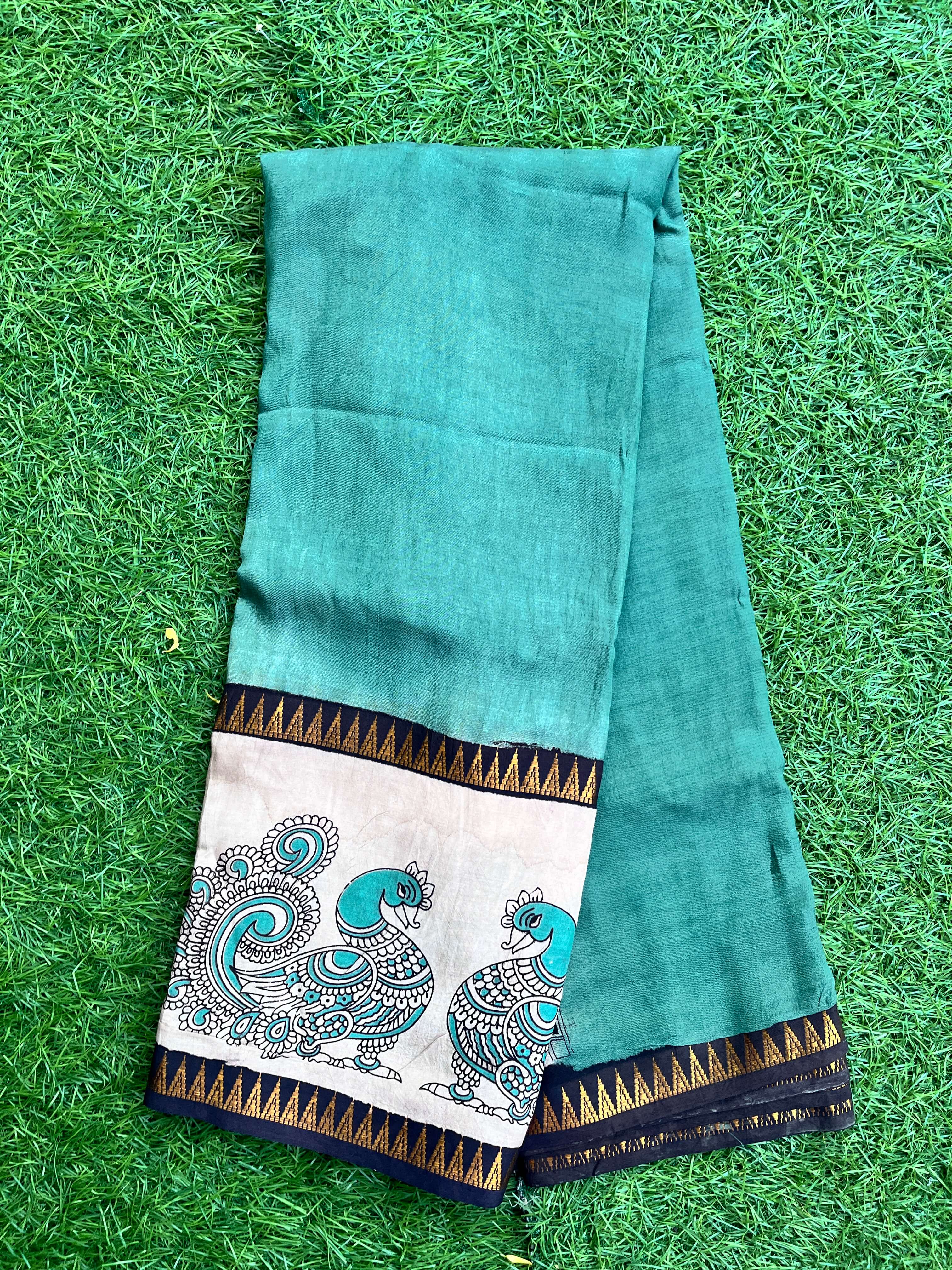 Kalamkari Mangalagiri Silk Gap Border Saree-KDGB-SP-M013