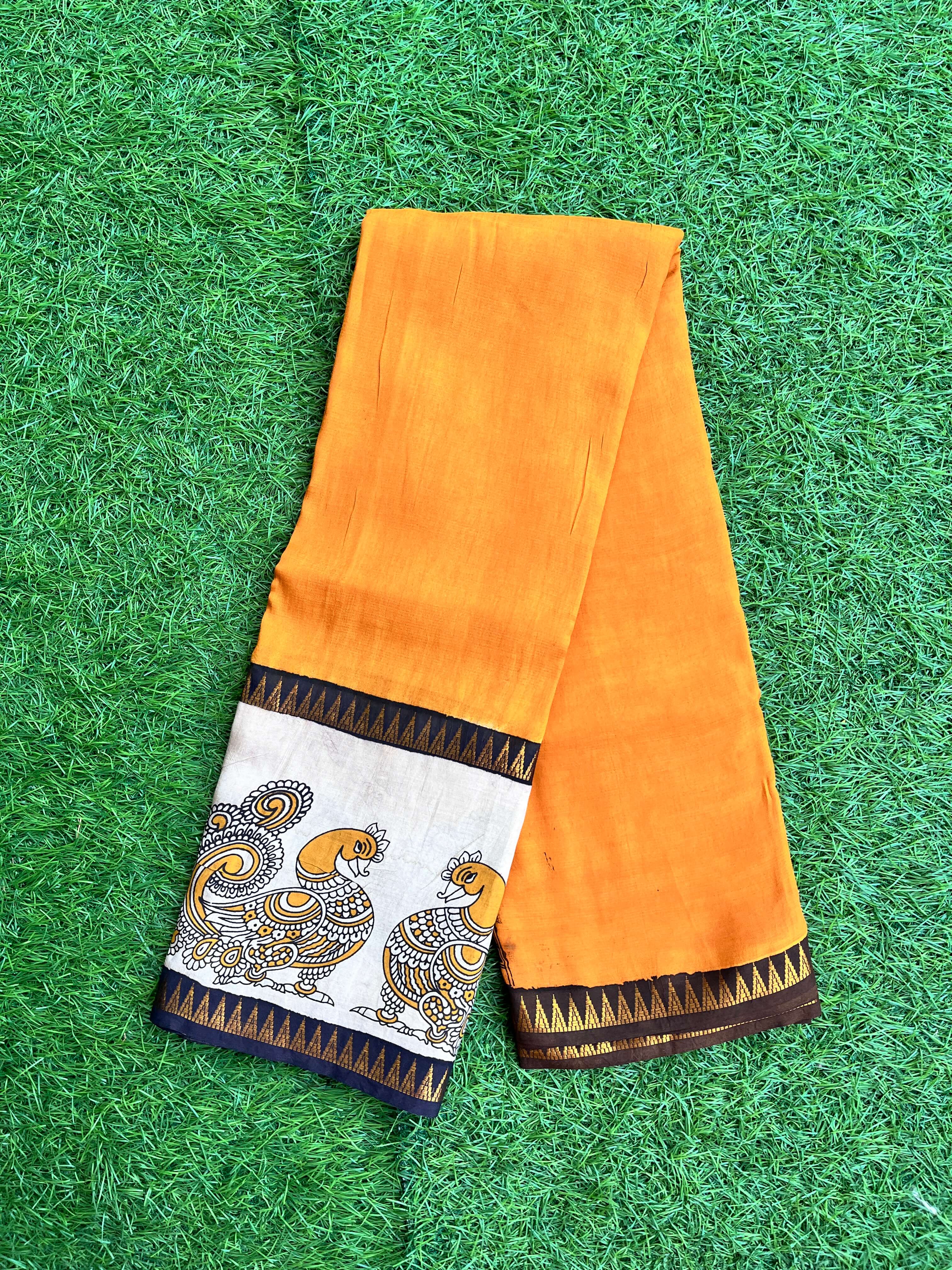 Kalamkari Mangalagiri Silk Gap Border Saree-KDGB-SP-M015