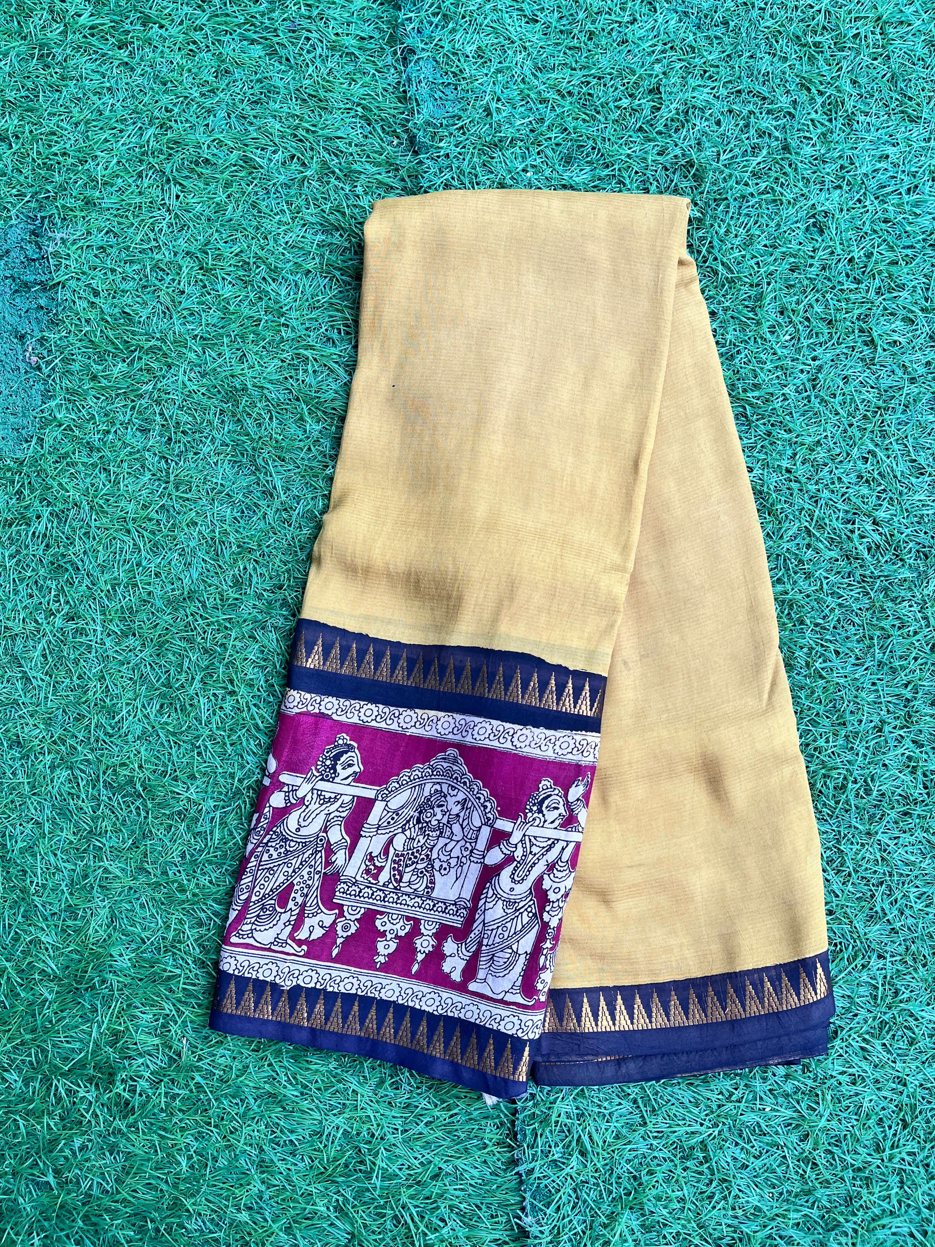 Kalamkari Mangalagiri Silk Gap Border Saree-KDGB-SP-M016