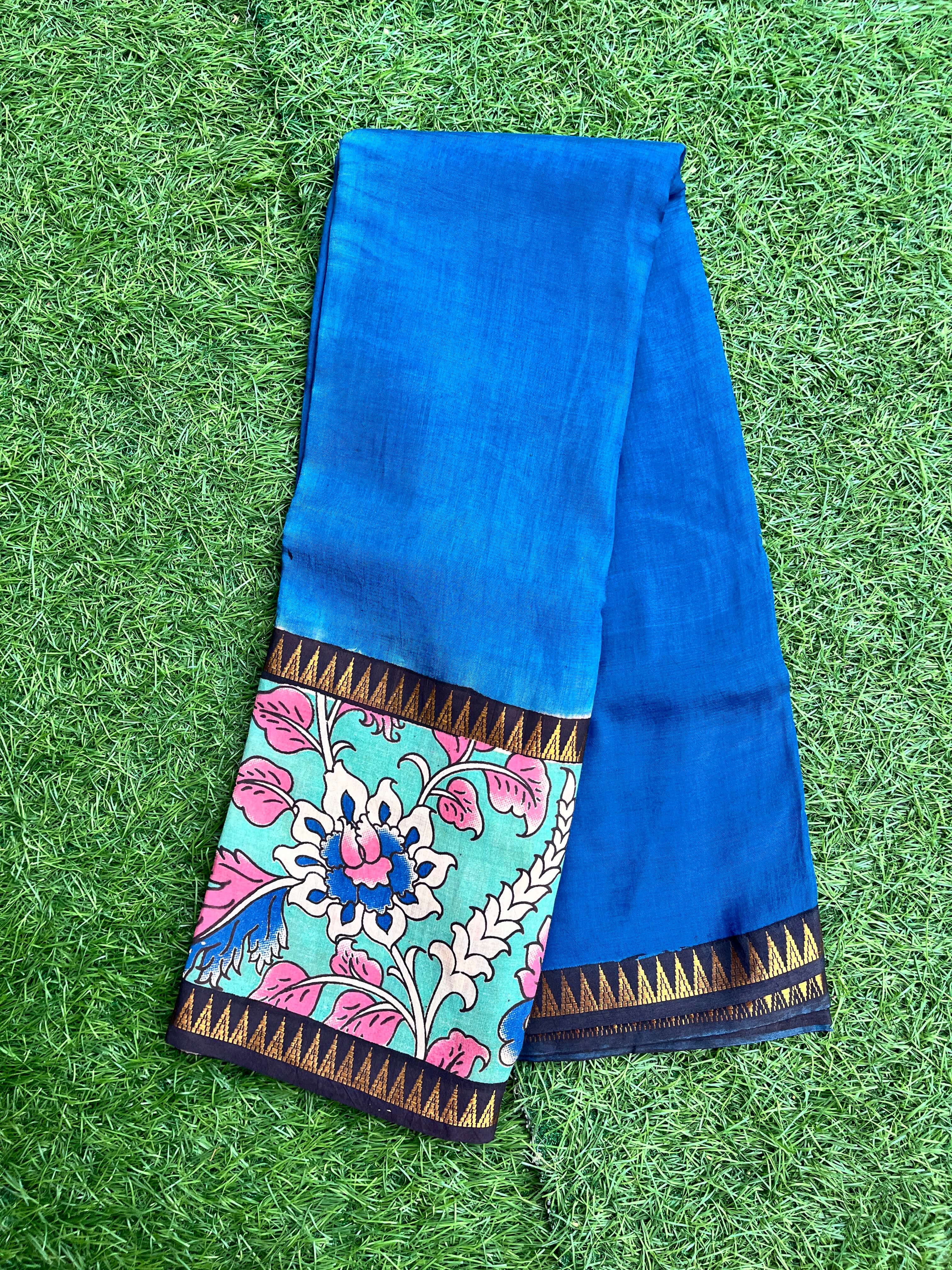 Kalamkari Mangalagiri Silk Gap Border Saree-KDGB-SP-M018