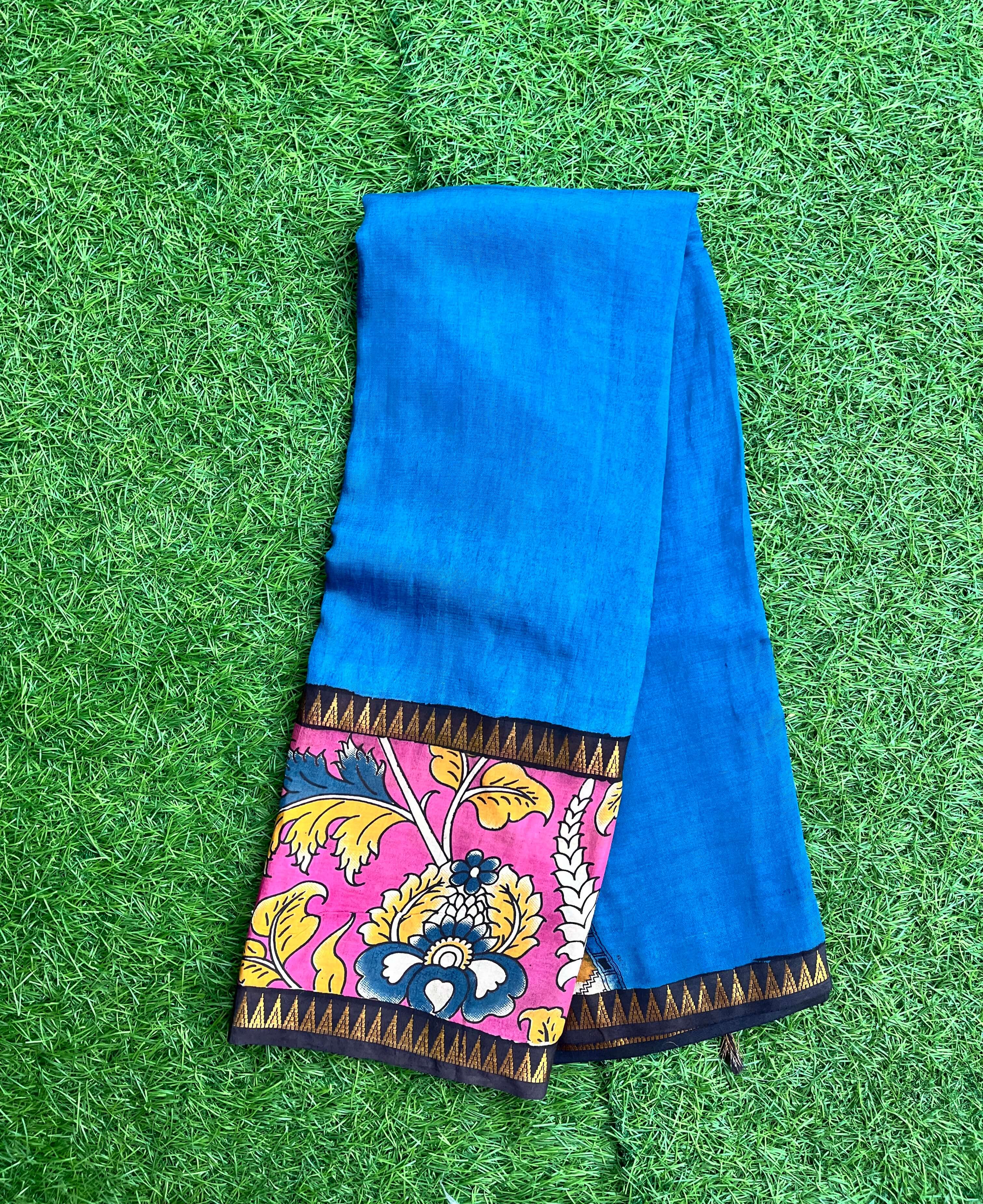 Kalamkari Mangalagiri Silk Gap Border Saree-KDGB-SP-M020