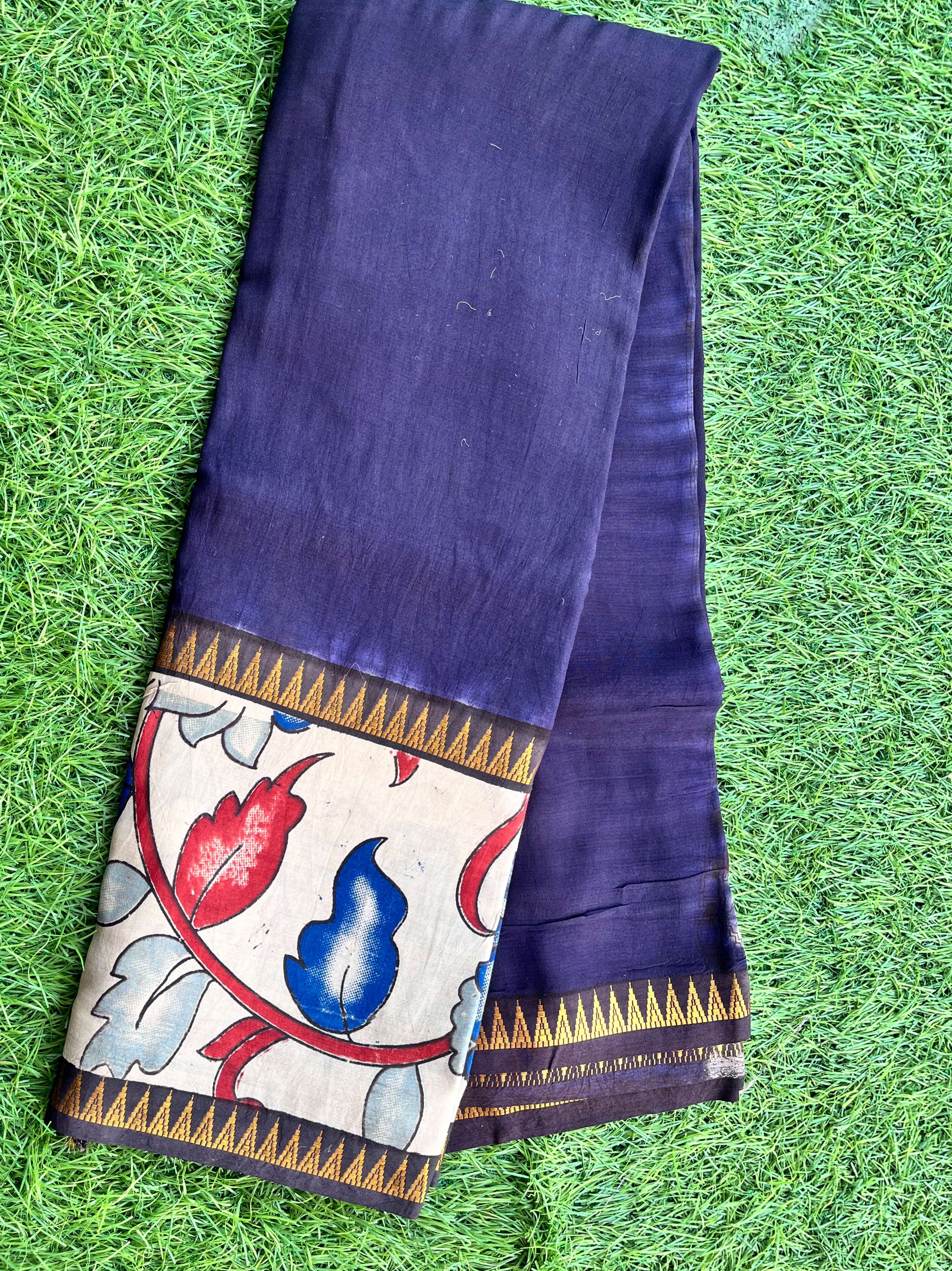 Kalamkari Mangalagiri Silk Gap Border Saree-KDGB-SP-M028