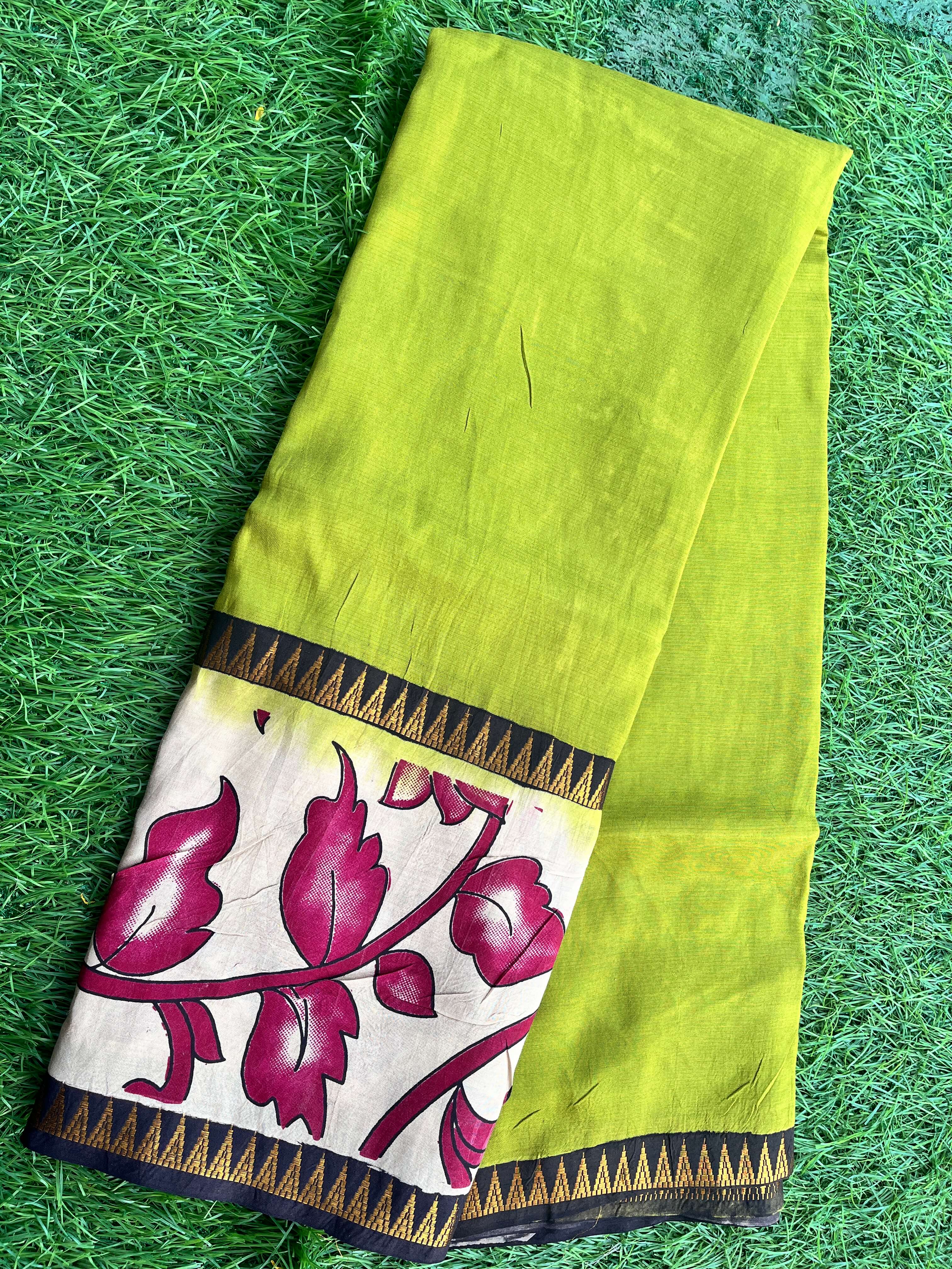 Kalamkari Mangalagiri Silk Gap Border Saree-KDGB-SP-M036