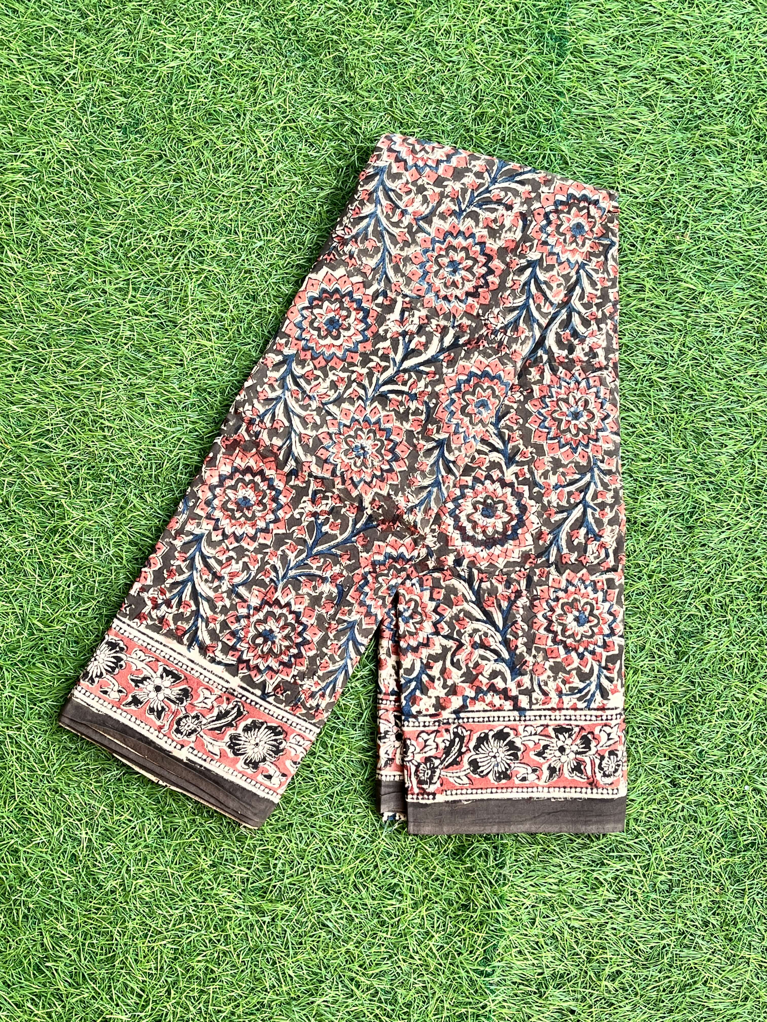 Hand Block Printed Premium LIV Cotton Kalamkari Saree KLIVHPC-M071