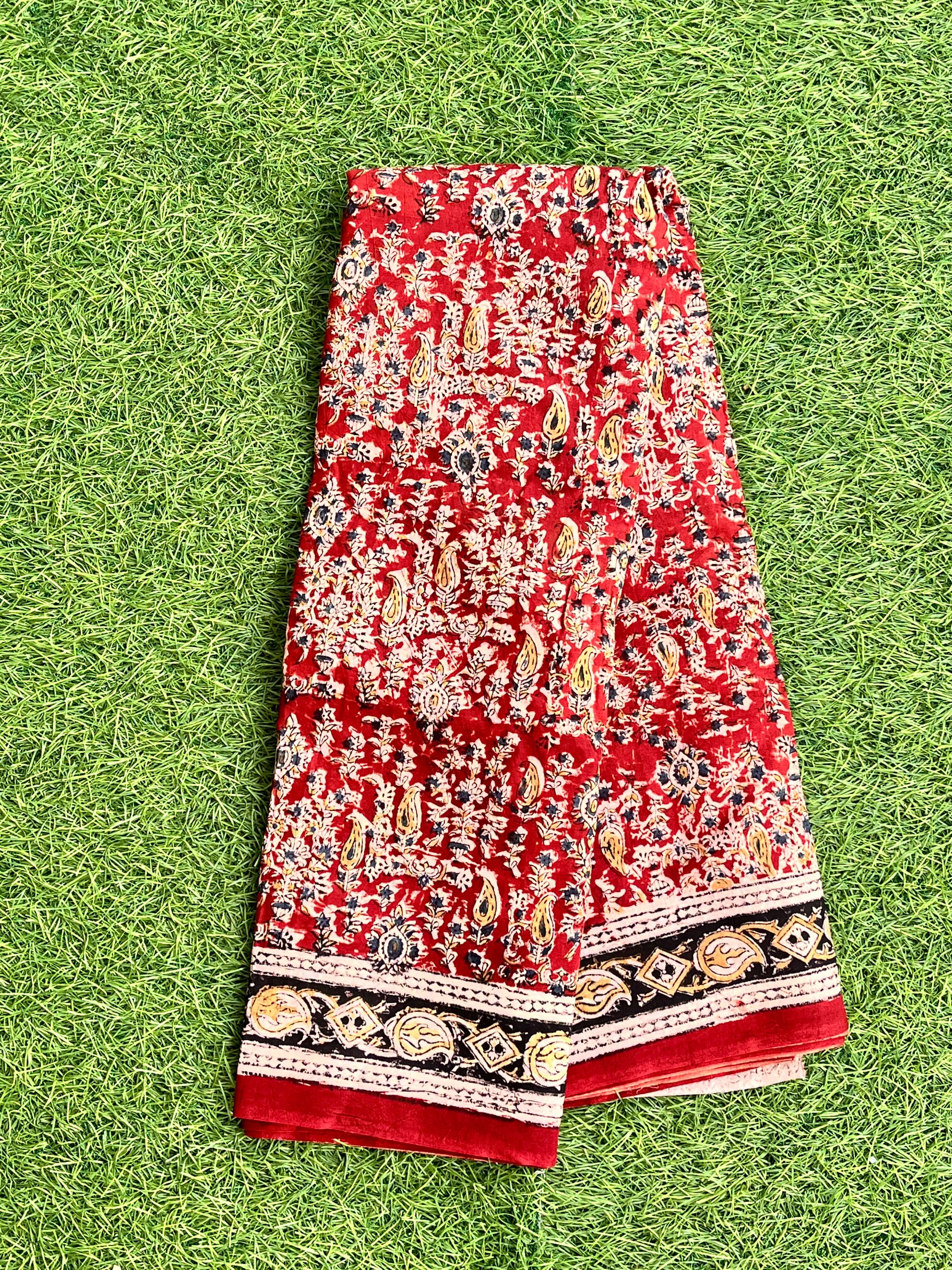 Hand Block Printed Premium LIV Cotton Kalamkari Saree KLIVHPC-M073