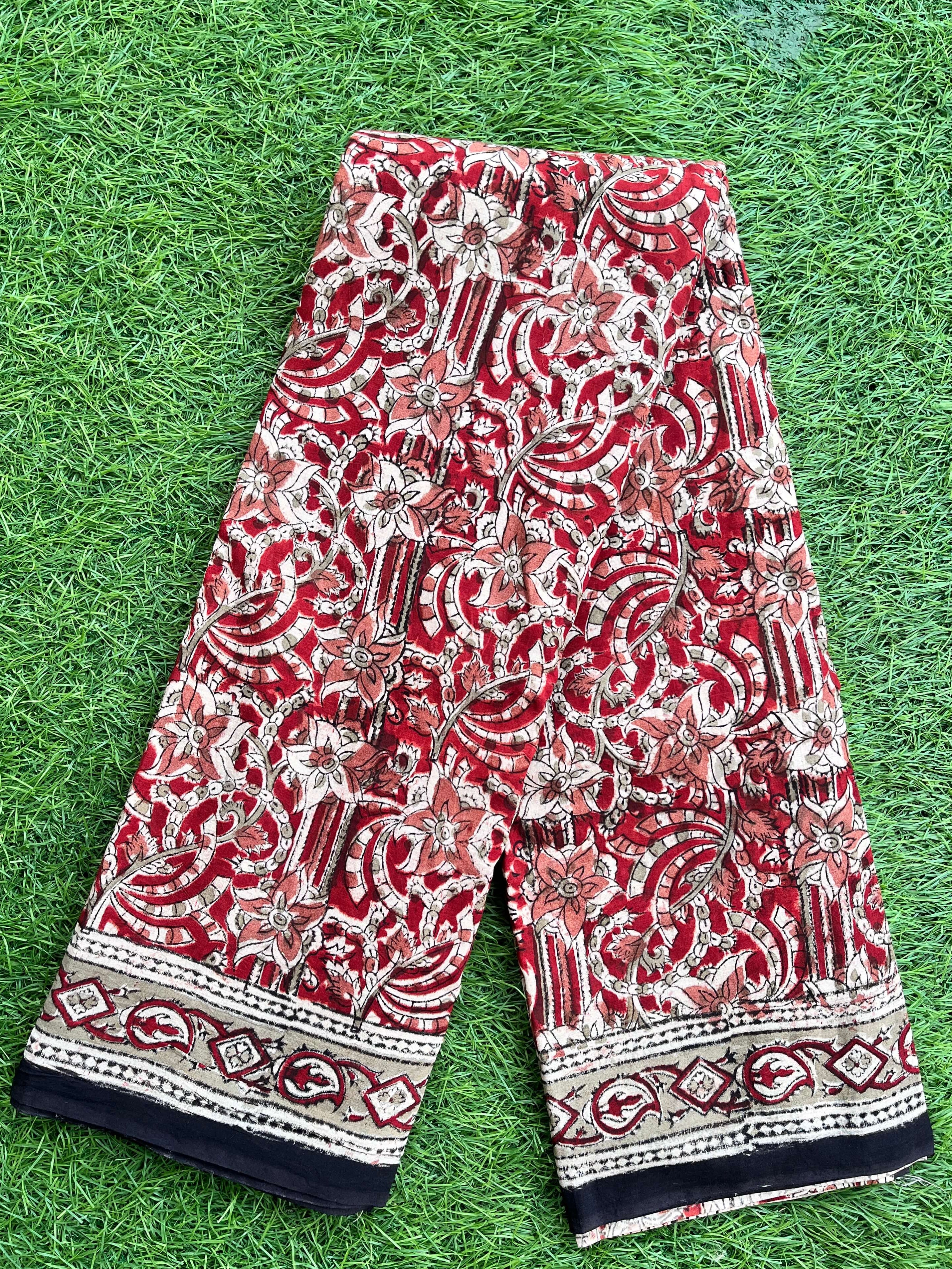 Hand Block Printed Premium LIV Cotton Kalamkari Saree KLIVHPC-M074