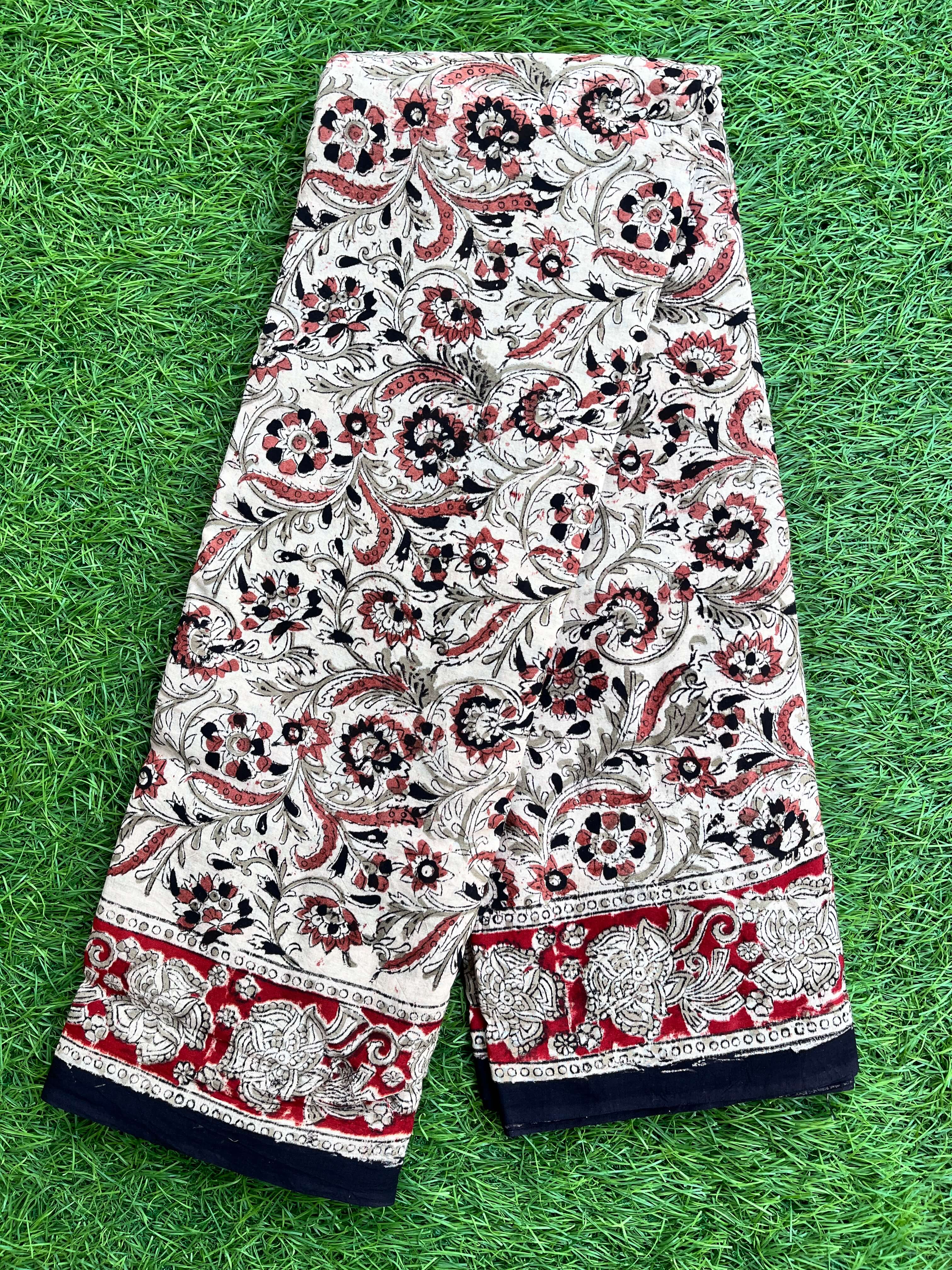 Hand Block Printed Premium LIV Cotton Kalamkari Saree KLIVHPC-M076