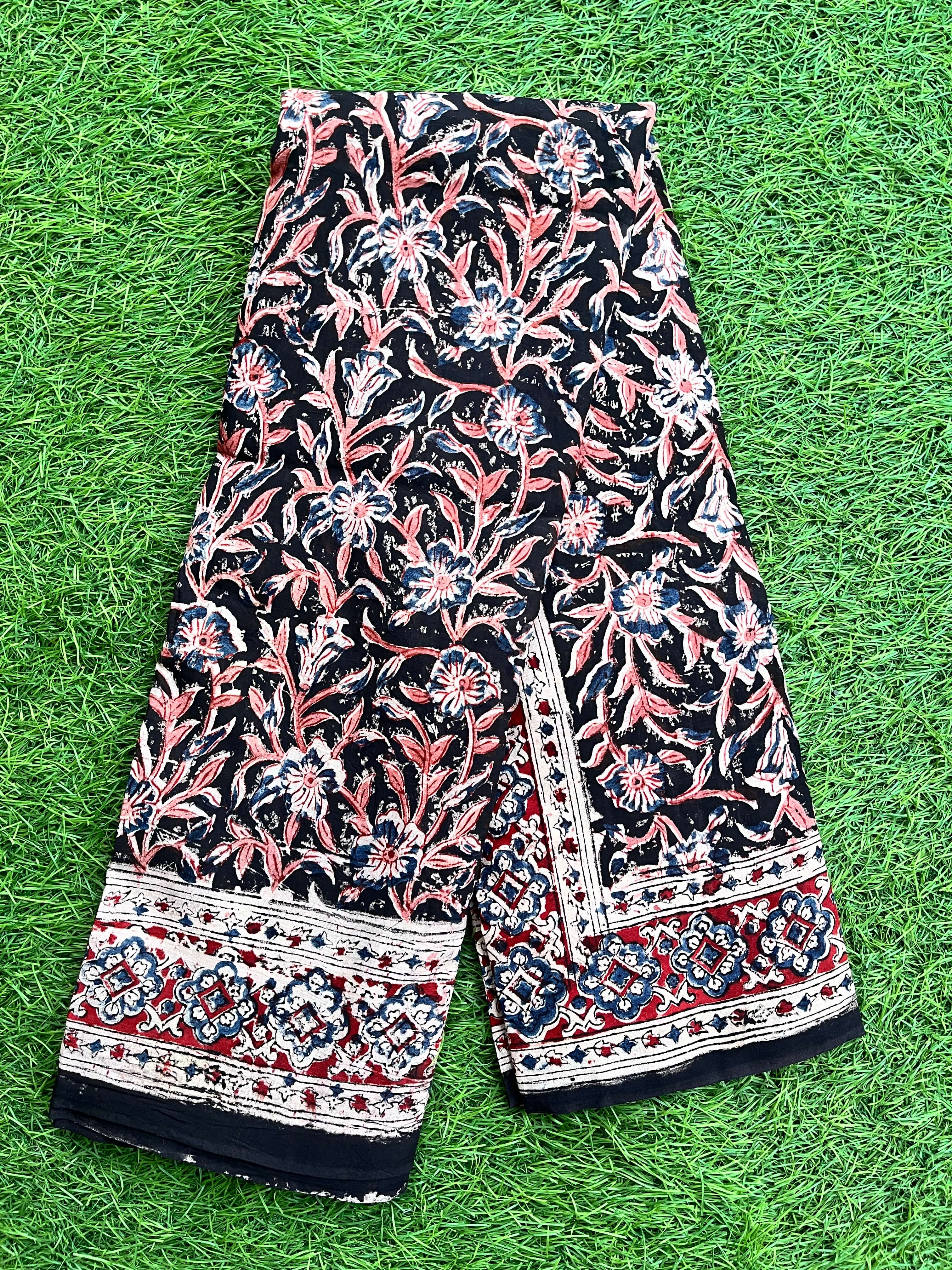 Hand Block Printed Premium LIV Cotton Kalamkari Saree KLIVHPC-M078