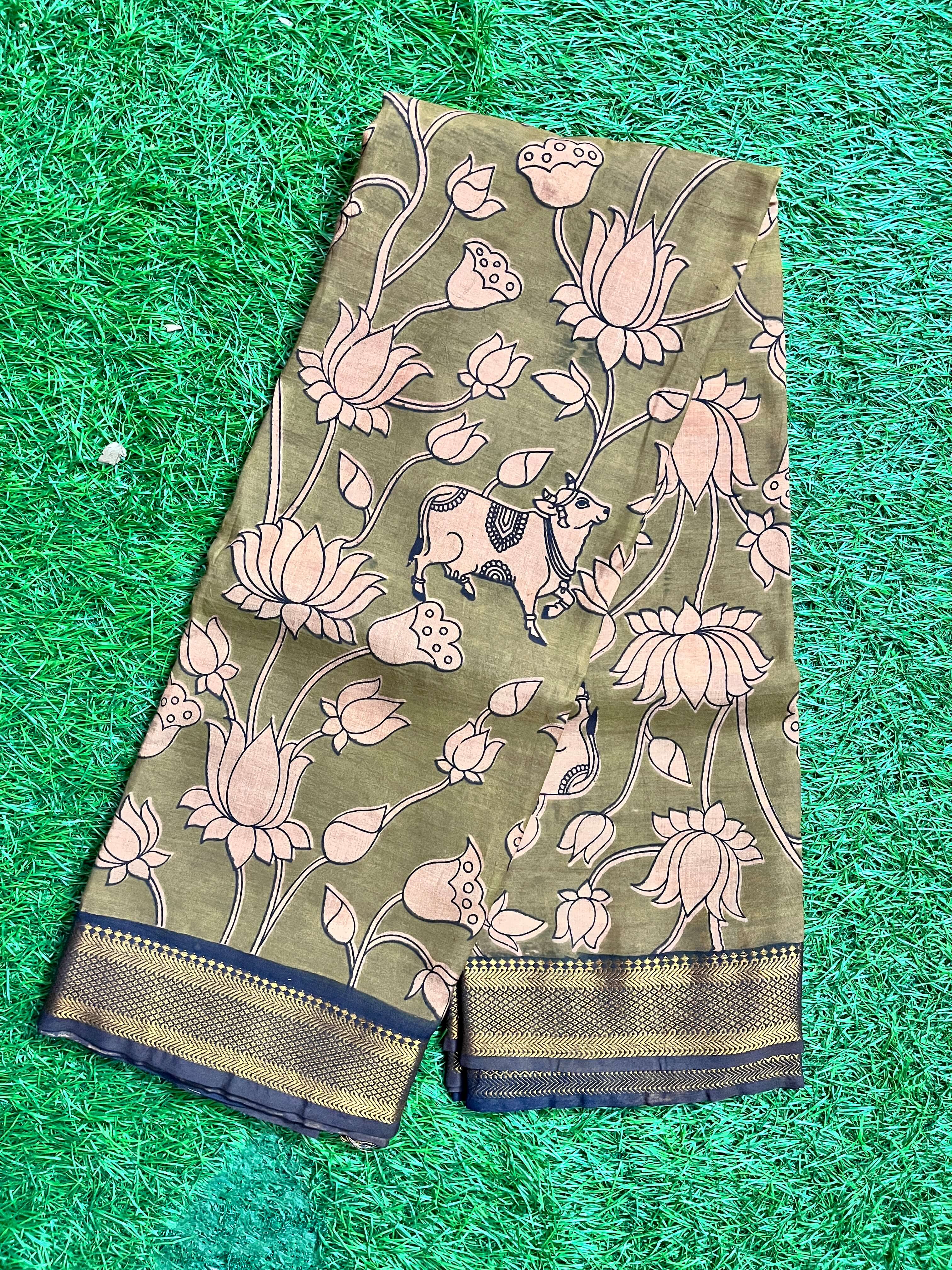 Kalamkari Chennuri Silk Nizam Border dyeing Saree-KNB-SP-M189