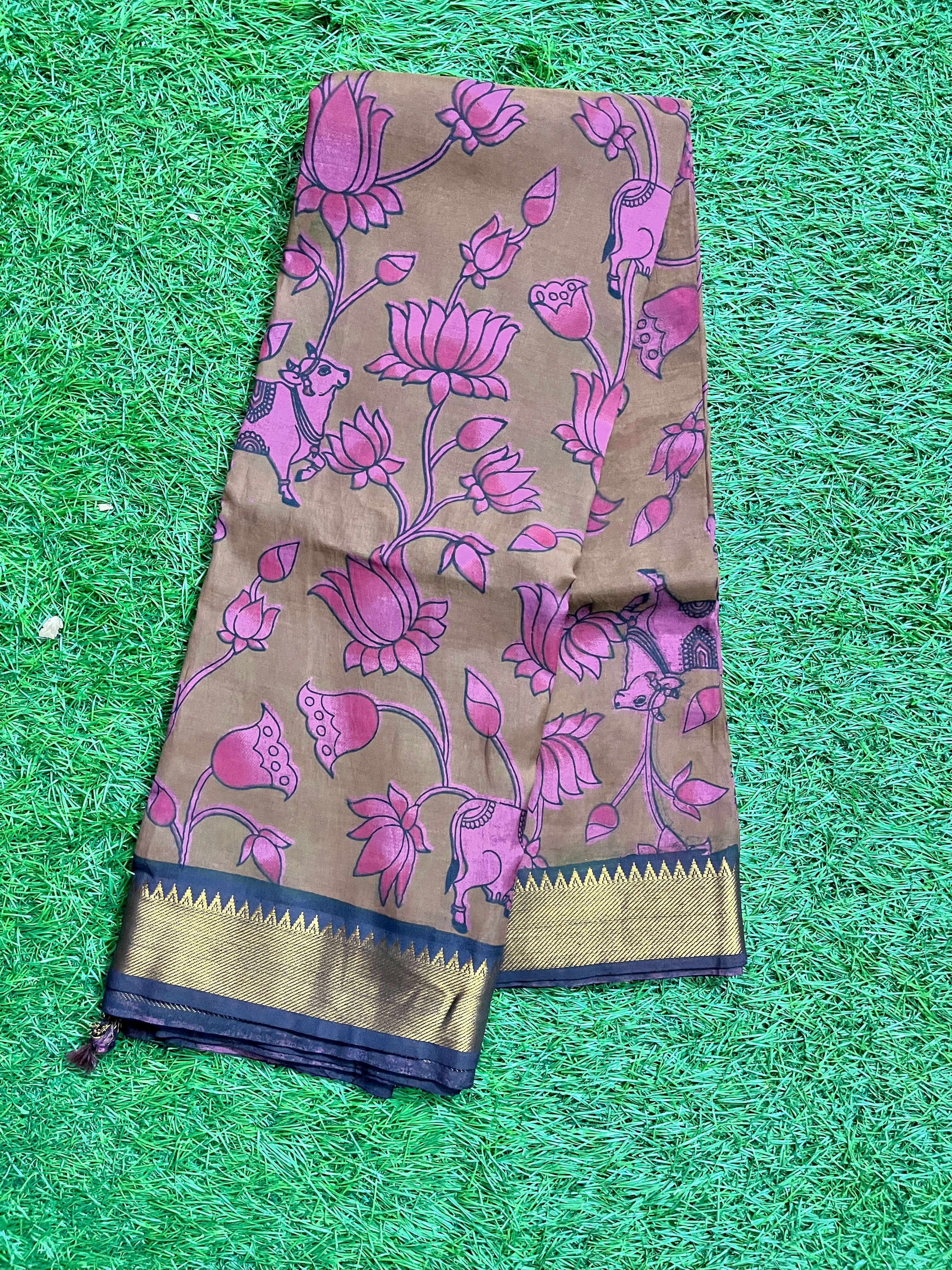Kalamkari Chennuri Silk Nizam Border dyeing Saree-KNB-SP-M191