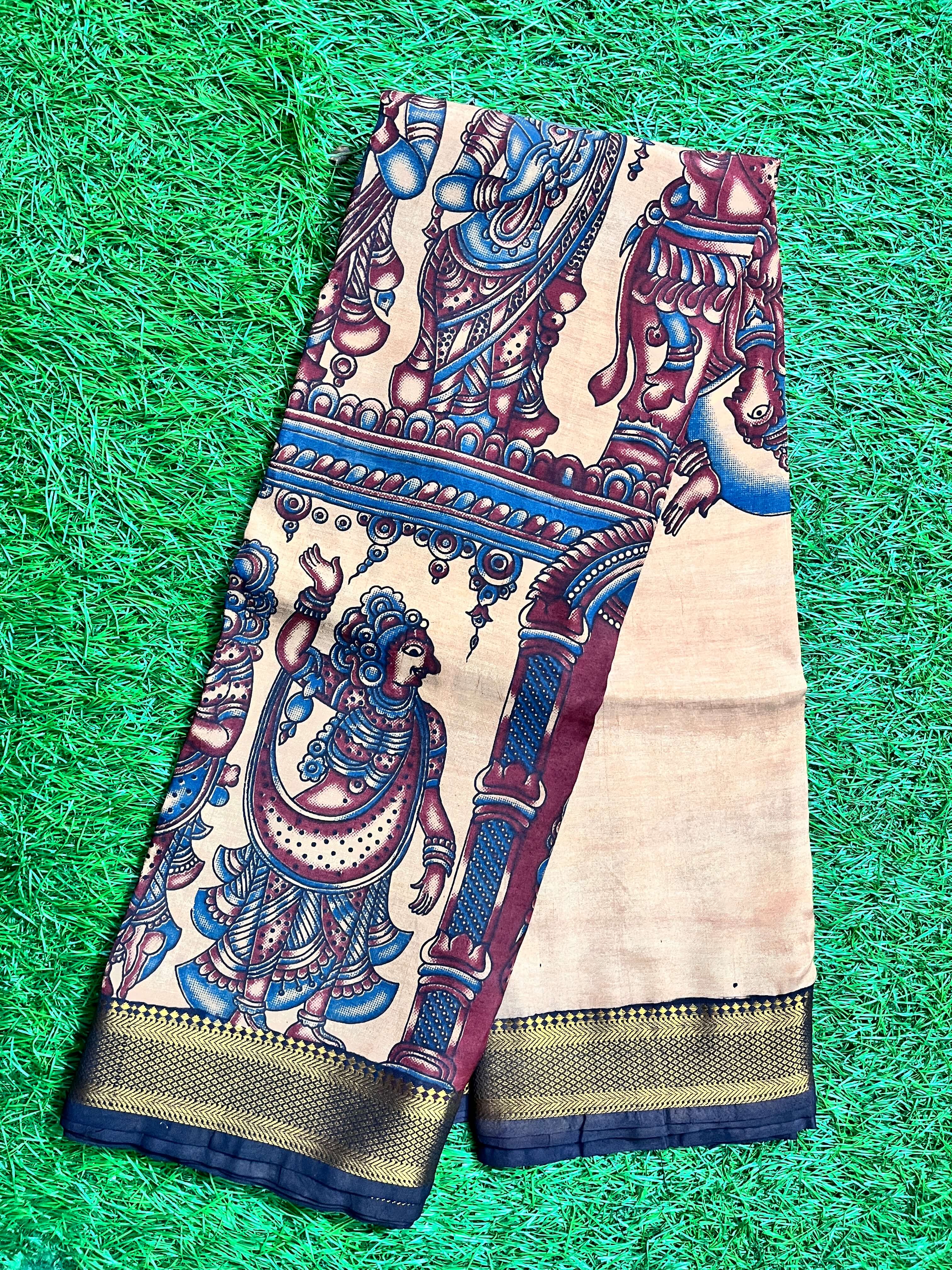 Kalamkari Chennuri Silk Nizam Border dyeing Saree-KNB-SP-M200