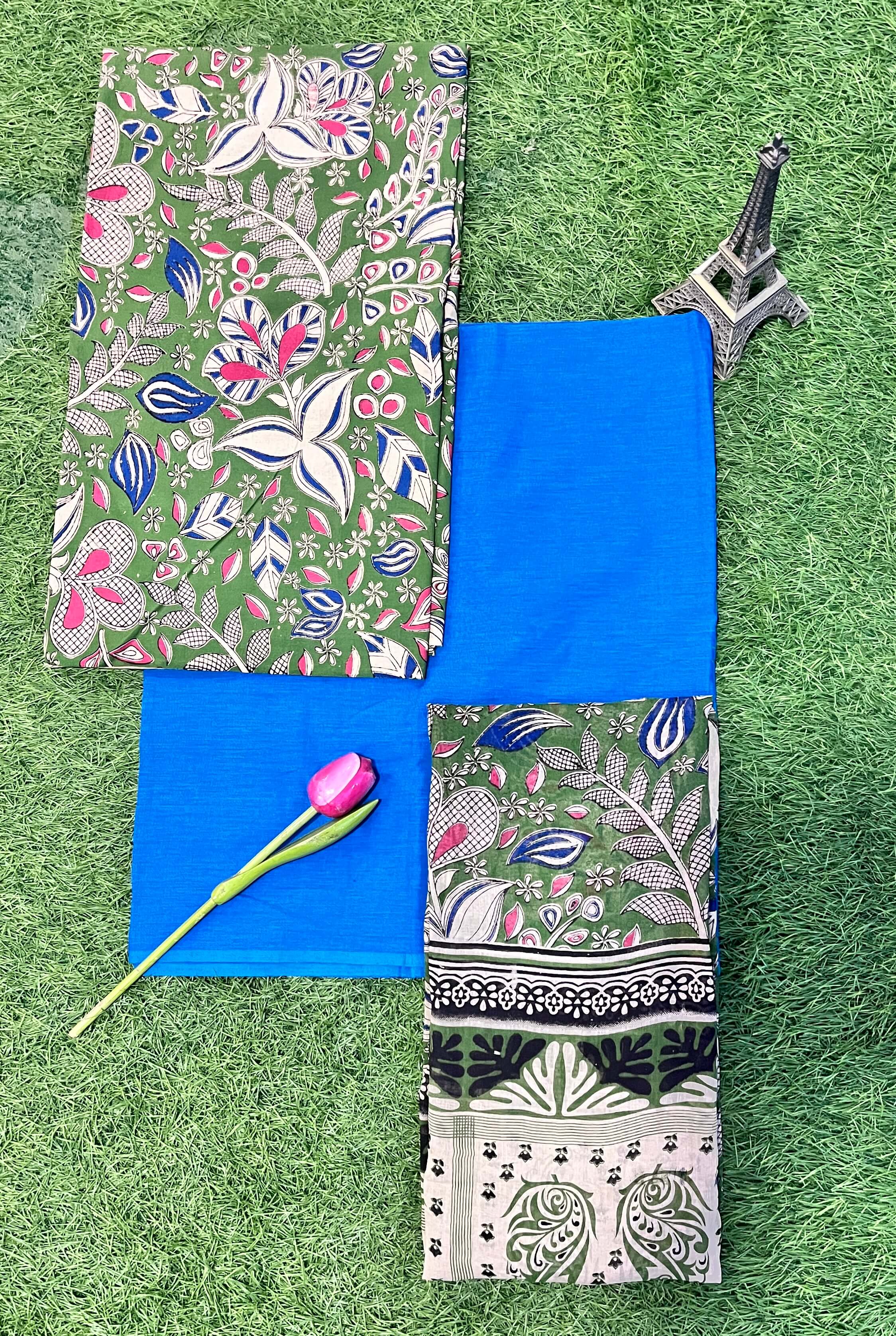 Kalamkari Cotton 3-Piece Dress Set – Top, Bottom & Dupatta- KSP-DSC-M059