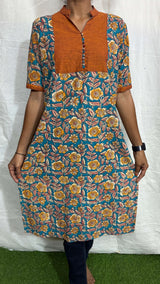 Screen Print Kalamkari Straight Cotton Kurti - SPSK-C-M031