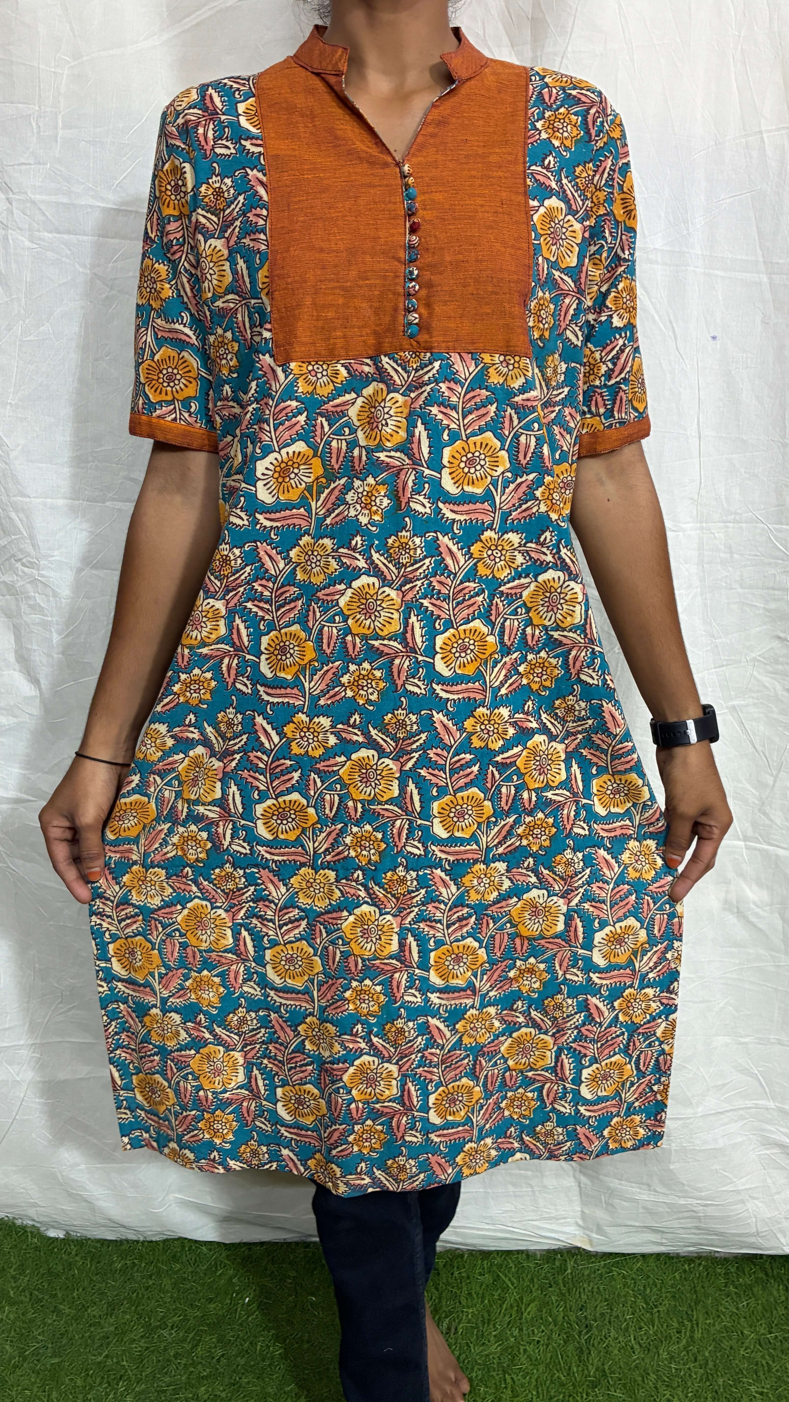 Screen Print Kalamkari Straight Cotton Kurti - SPSK-C-M031