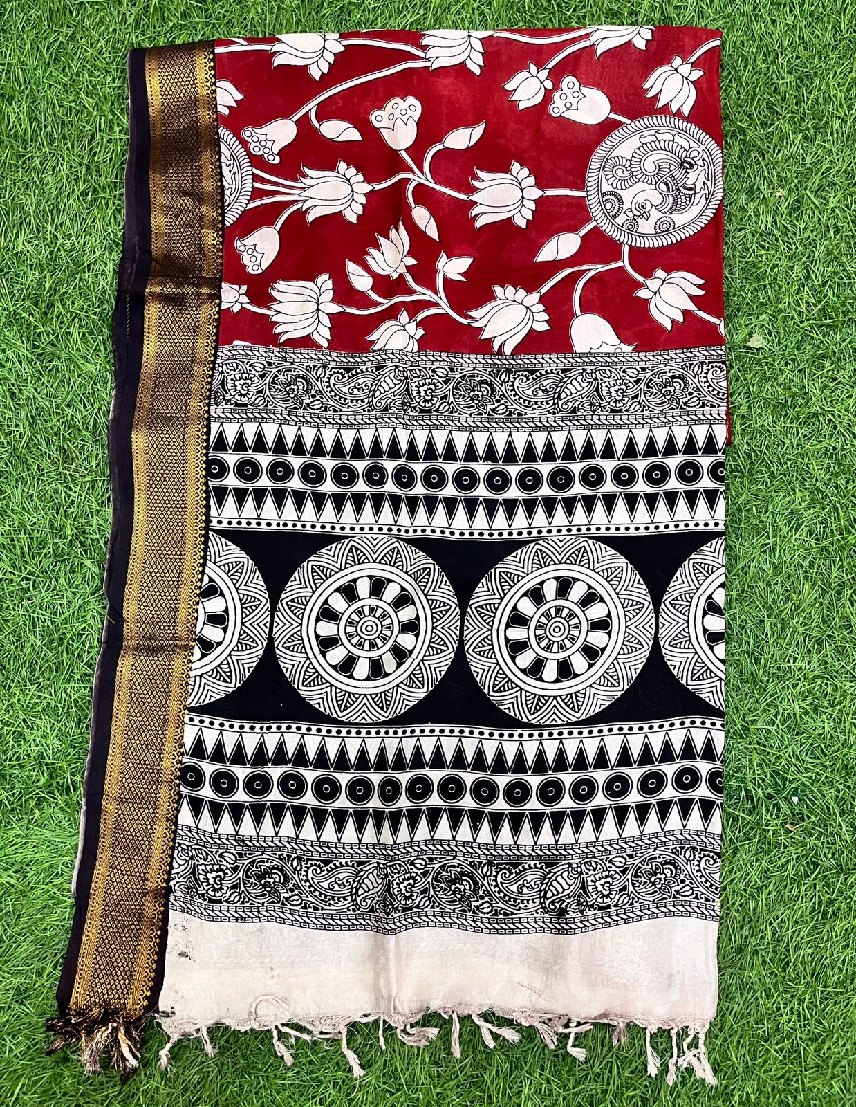Nizam Border Kalamkari Dupatta- NBKHBD-N-M102