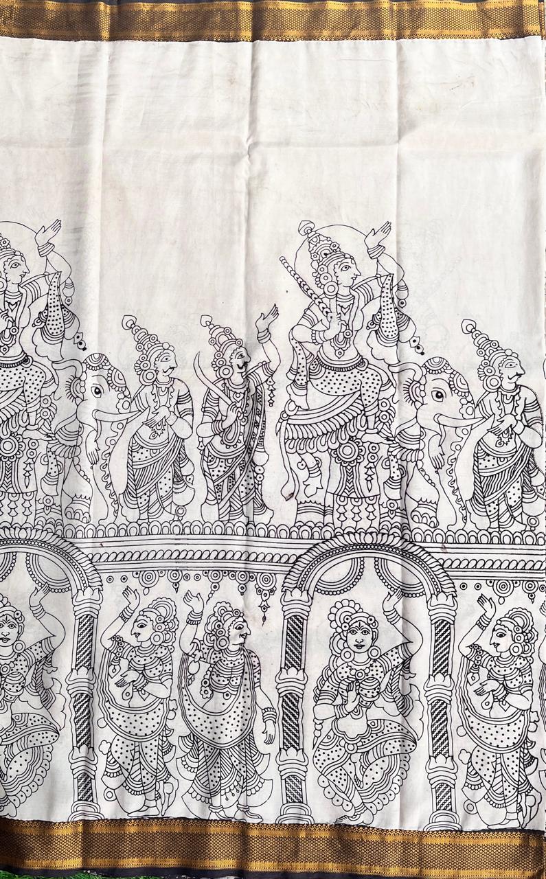 Kalamkari Screen Printed Nizam Border Fabric - SPNBF-001