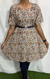 Handblock Kalamkari Cotton Straight Kurti - HBSK-C-M034